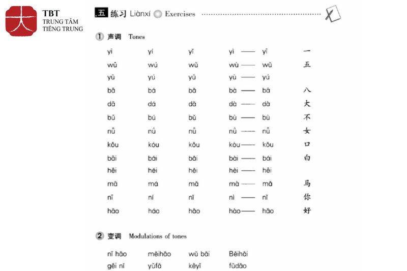 Phần bài tập của quyển giáo trình Hán ngữ 1 