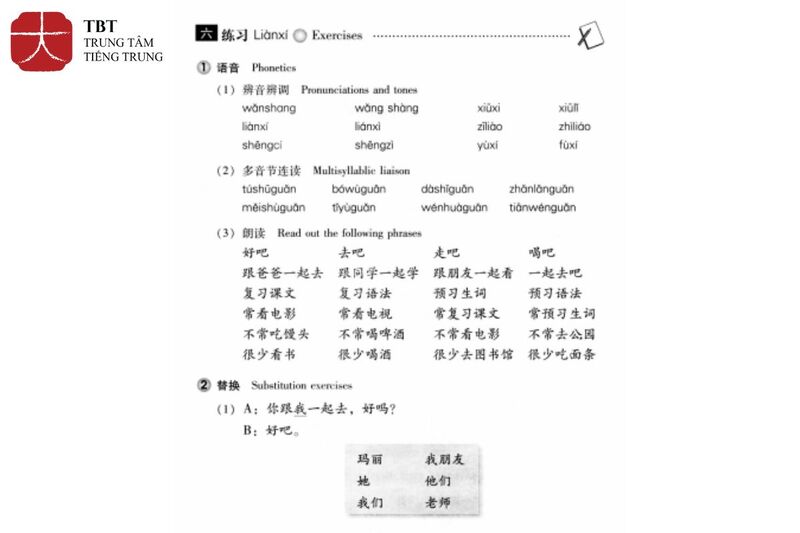 Phần bài luyện tập và đáp án của cuốn giáo trình Hán ngữ quyển 2