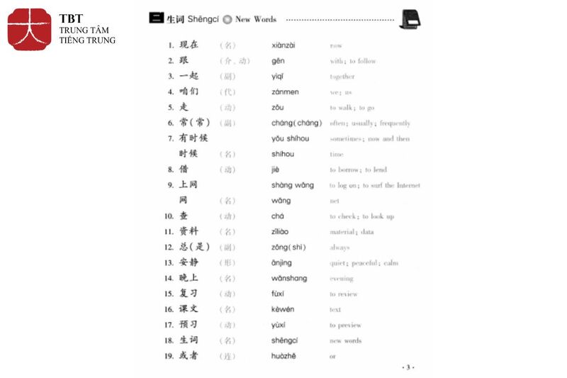 Phần từ vựng của giáo trình Hán ngữ 2